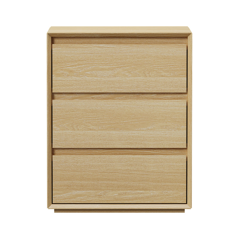 Oikiture Bedside Table 3 Drawers Nightstand Storage No Handle Natural