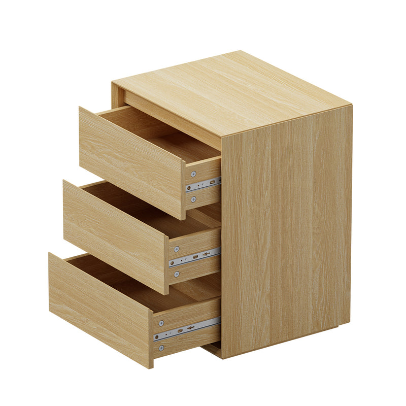 Oikiture Bedside Table 3 Drawers Nightstand Storage No Handle Natural