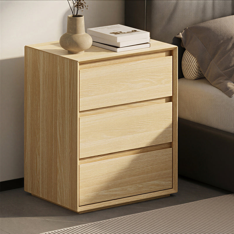 Oikiture Bedside Table 3 Drawers Nightstand Storage No Handle Natural