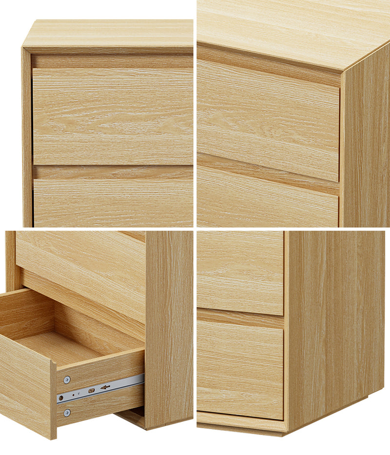 Oikiture Bedside Table 3 Drawers Nightstand Storage No Handle Natural