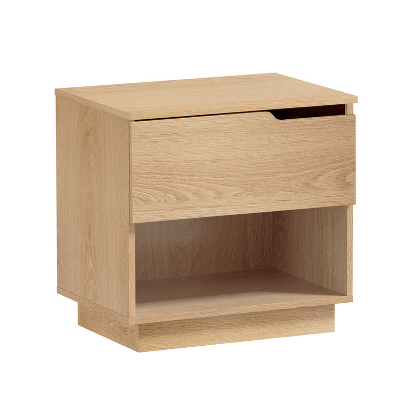 Oikiture Bedside Table 1 Drawer Storage Nightstand Cabinet Natural