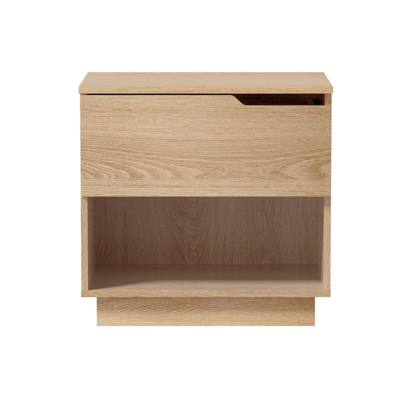 Oikiture Bedside Table 1 Drawer Storage Nightstand Cabinet Natural