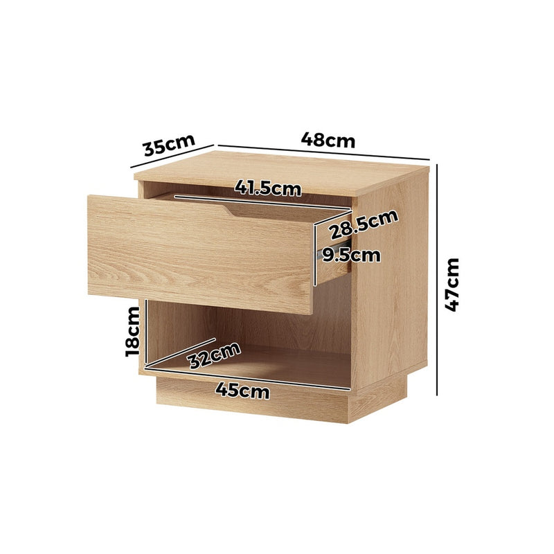 Oikiture Bedside Table 1 Drawer Storage Nightstand Cabinet Natural