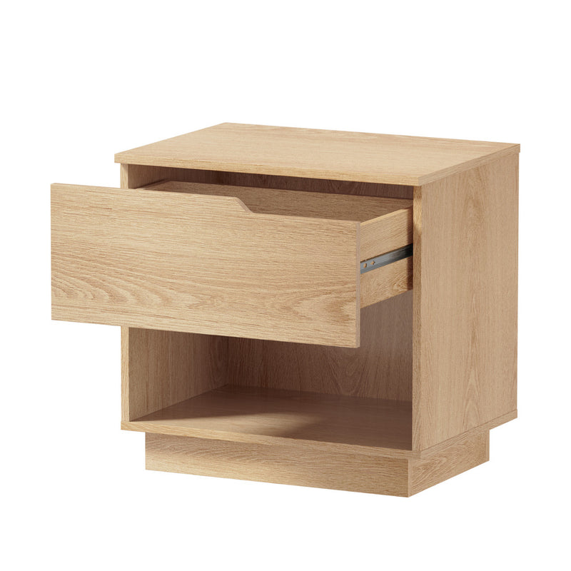 Oikiture Bedside Table 1 Drawer Storage Nightstand Cabinet Natural