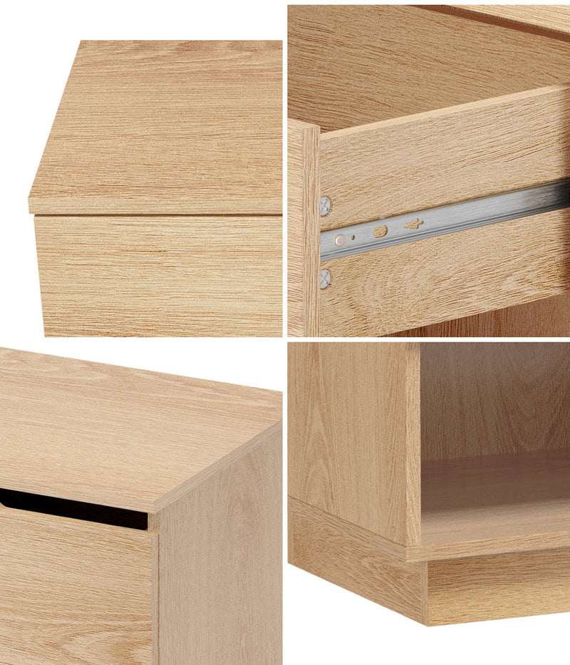 Oikiture Bedside Table 1 Drawer Storage Nightstand Cabinet Natural