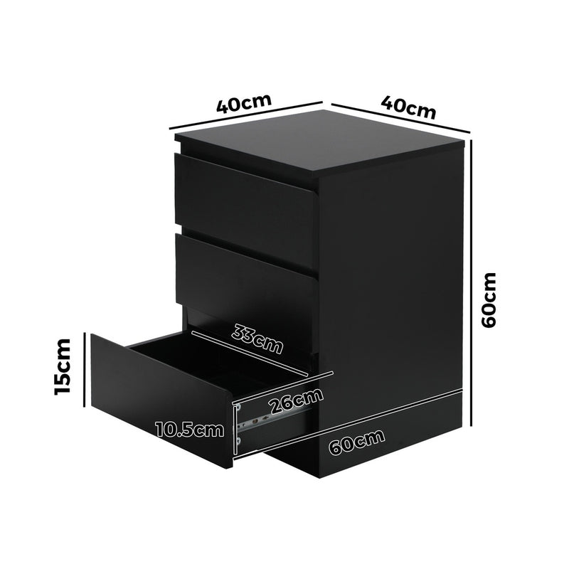 Oikiture Bedside Table 3 Drawers Storage Cabinet Black