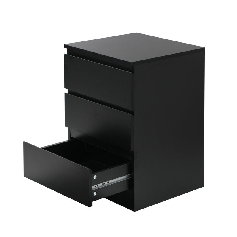 Oikiture Bedside Table 3 Drawers Storage Cabinet Black