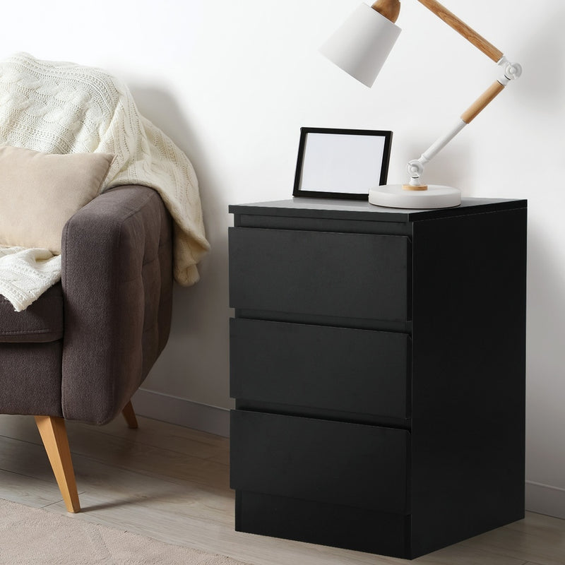 Oikiture Bedside Table 3 Drawers Storage Cabinet Black