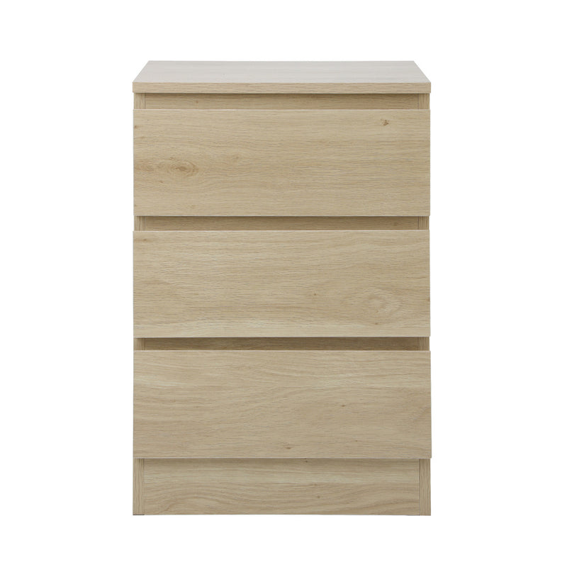 Oikiture Bedside Table 3 Drawers Storage Cabinet Natural