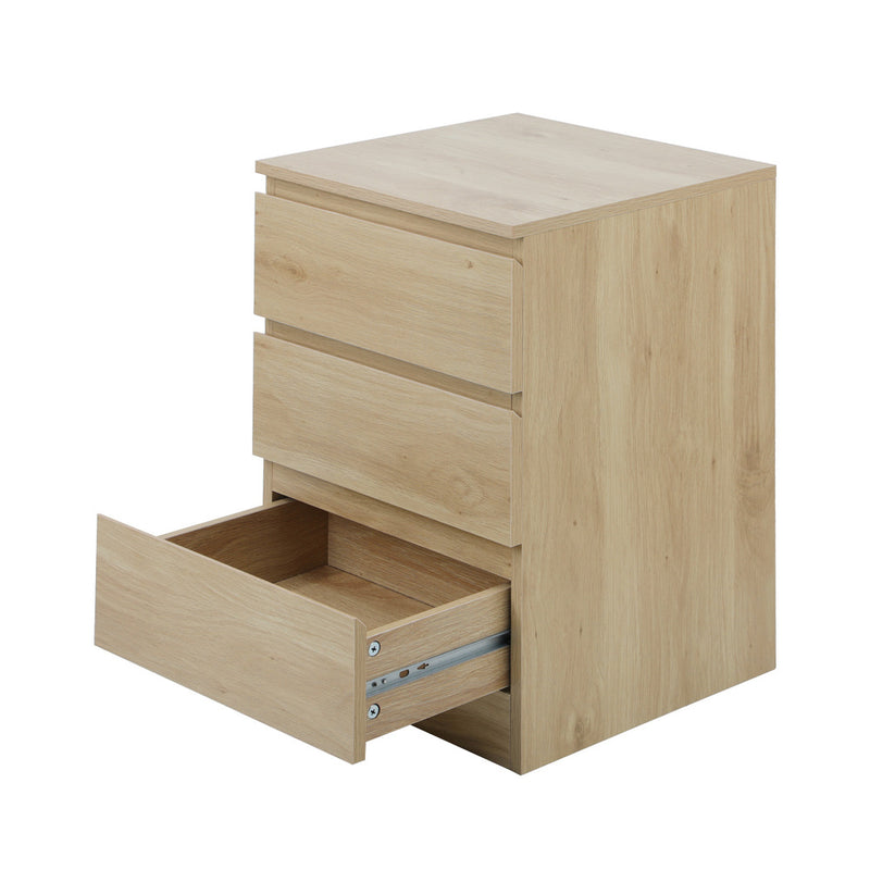 Oikiture Bedside Table 3 Drawers Storage Cabinet Natural
