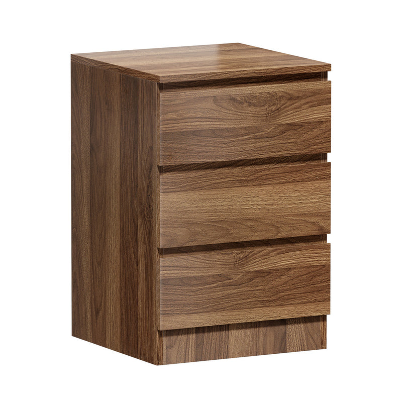 Oikiture Bedside Table 3 Drawers Storage Cabinet Nightstand Walnut
