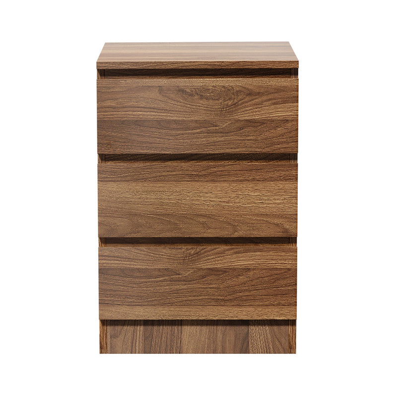 Oikiture Bedside Table 3 Drawers Storage Cabinet Nightstand Walnut