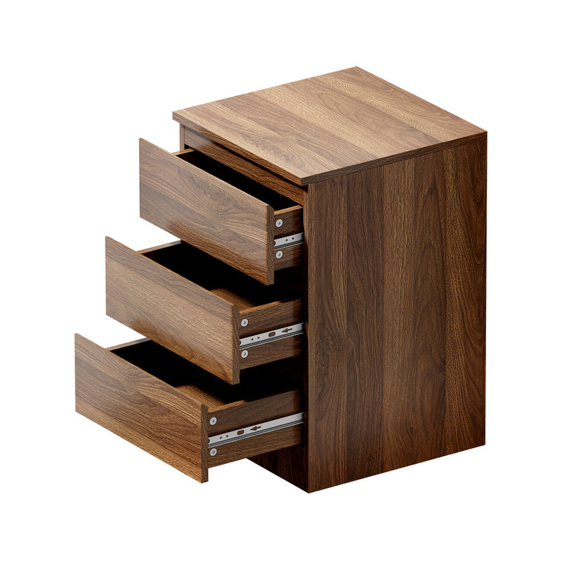 Oikiture 2x Bedside Table 3 Drawers Side Table Storage Cabinet Walnut