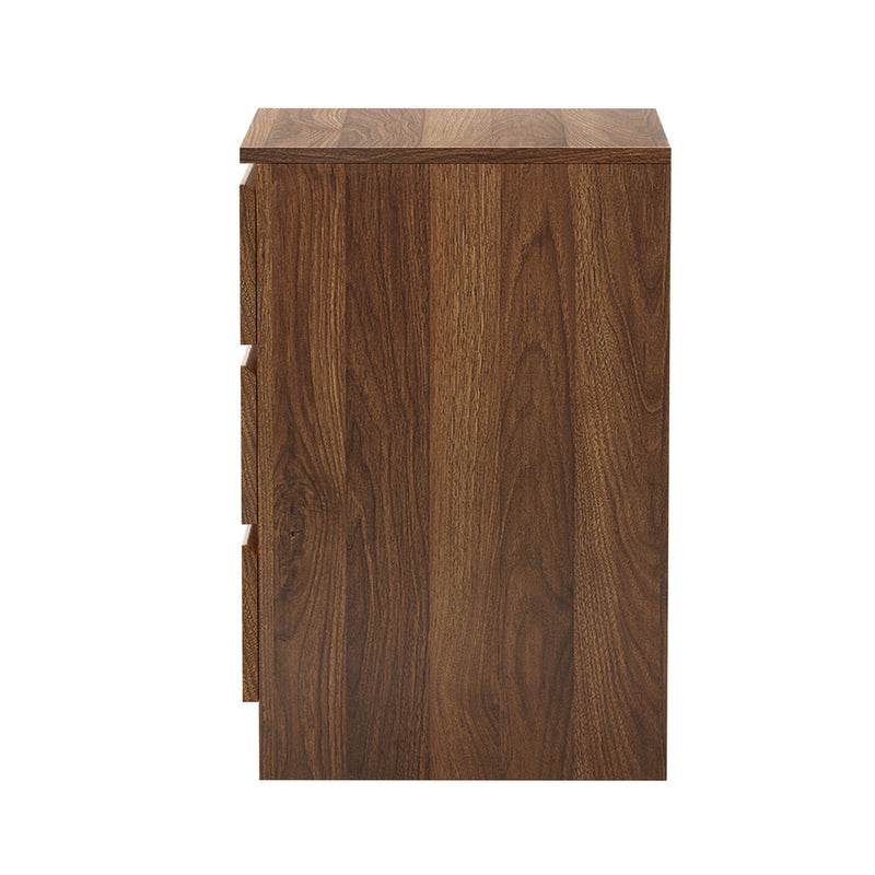 Oikiture 2x Bedside Table 3 Drawers Side Table Storage Cabinet Walnut