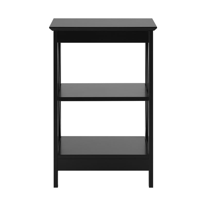 Oikiture Side Table 3-tier Shelf X-Structured Sides Black