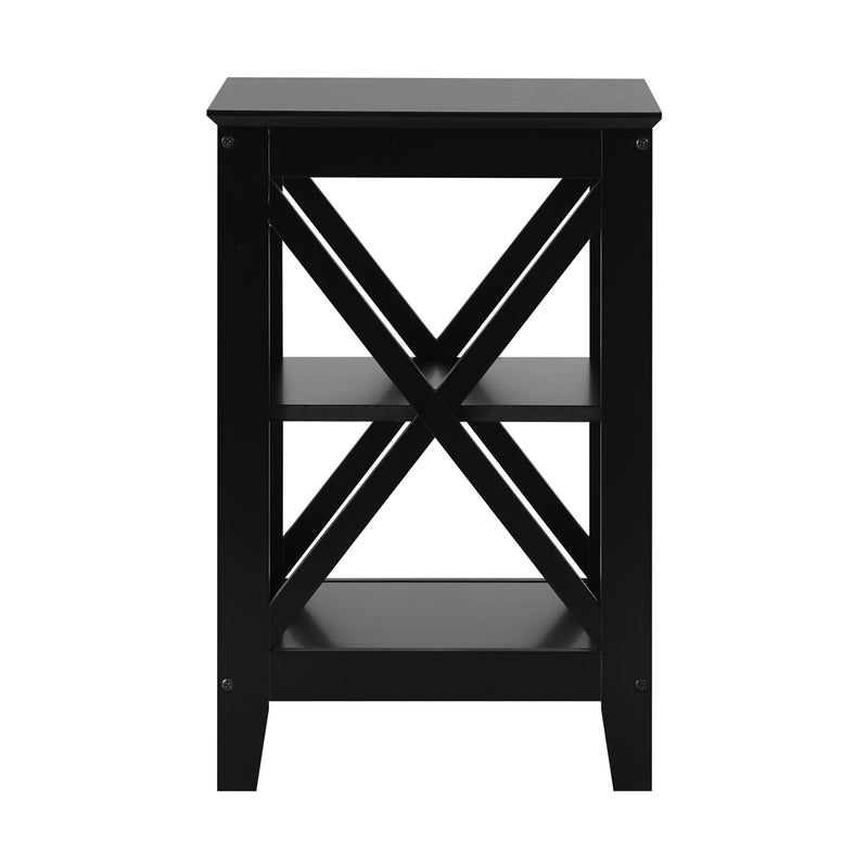 Oikiture Side Table 3-tier Shelf X-Structured Sides Black