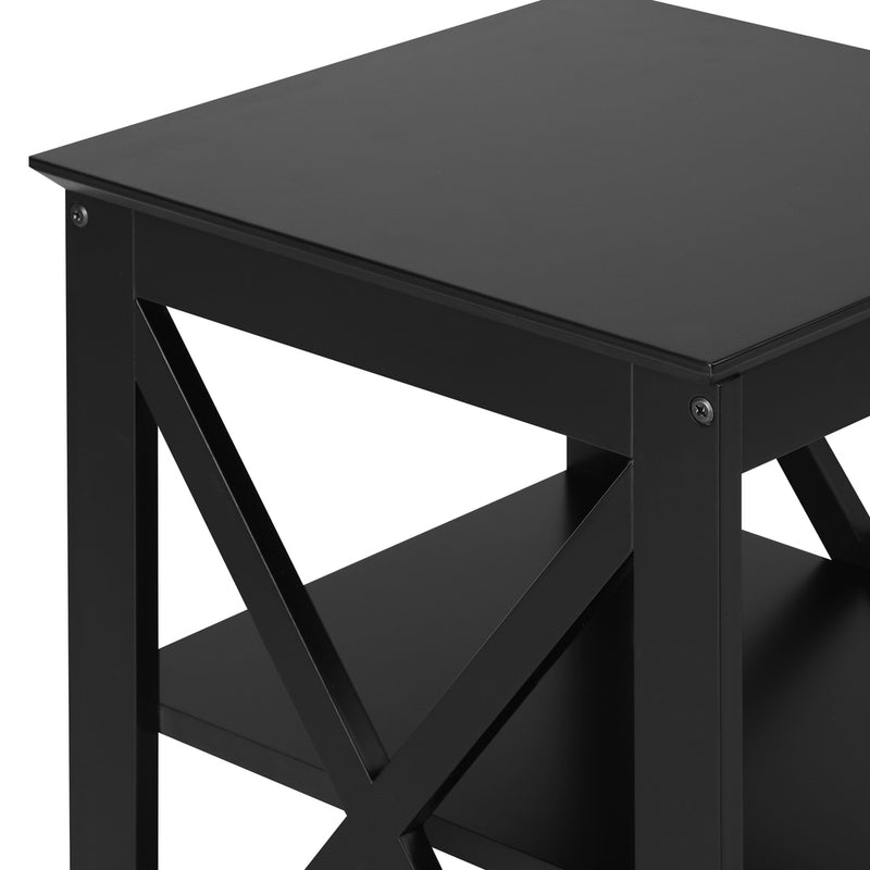 Oikiture Side Table 3-tier Shelf X-Structured Sides Black