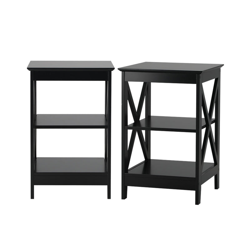 Oikiture 2x Side Table Coffee Bedside Sofa Tables 3-tier Shelf Black