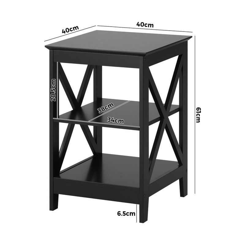Oikiture 2x Side Table Coffee Bedside Sofa Tables 3-tier Shelf Black