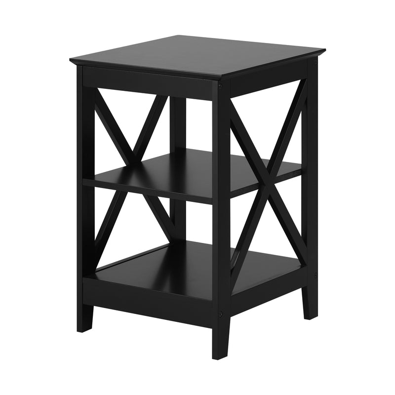 Oikiture 2x Side Table Coffee Bedside Sofa Tables 3-tier Shelf Black