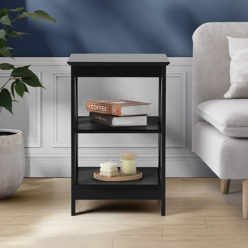 Oikiture 2x Side Table Coffee Bedside Sofa Tables 3-tier Shelf Black