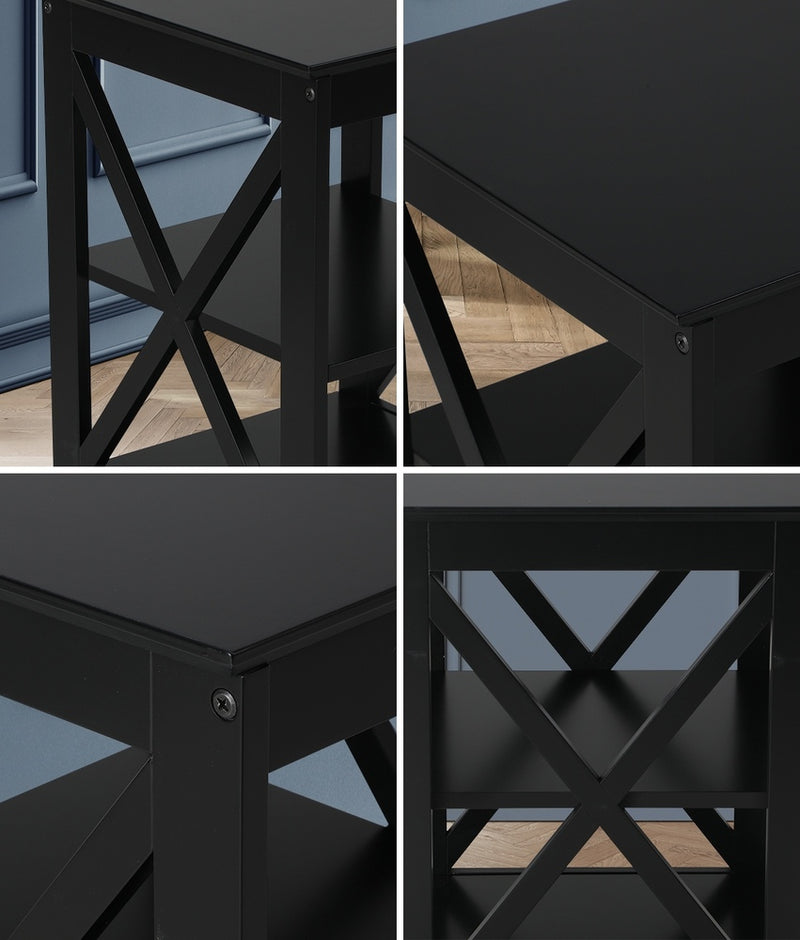 Oikiture 2x Side Table Coffee Bedside Sofa Tables 3-tier Shelf Black