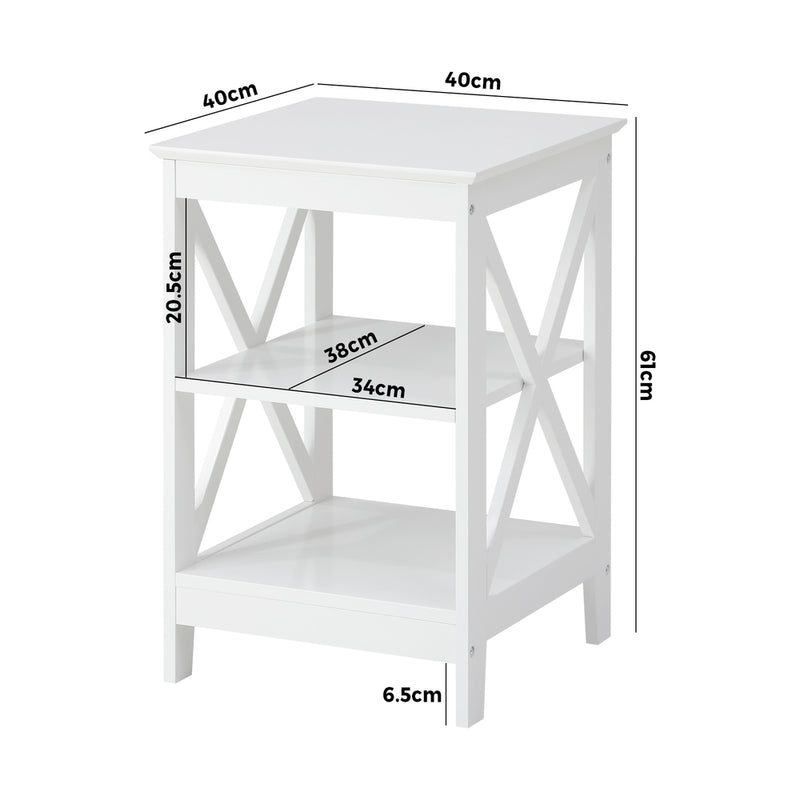 Oikiture Side Table 3-tier Shelf X-Structured Sides White