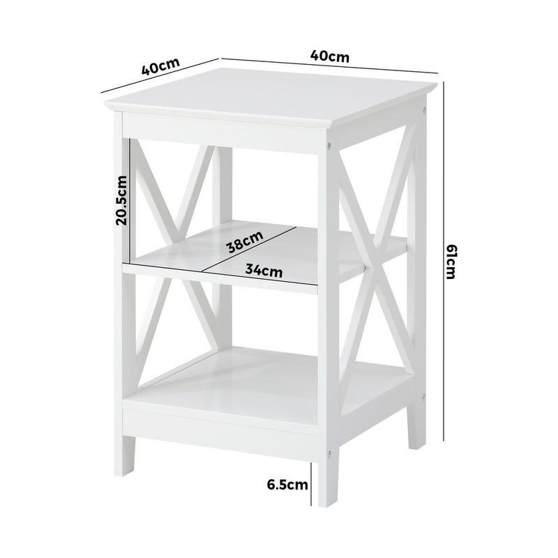 Oikiture 2x Side Table Coffee Bedside Sofa Storage 3-tier Shelf White