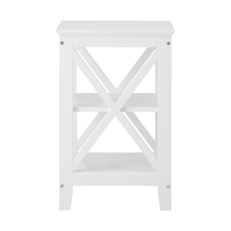 Oikiture 2x Side Table Coffee Bedside Sofa Storage 3-tier Shelf White
