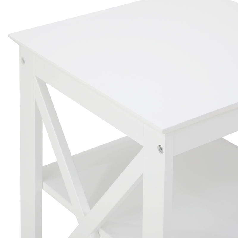 Oikiture 2x Side Table Coffee Bedside Sofa Storage 3-tier Shelf White