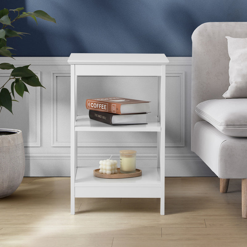 Oikiture 2x Side Table Coffee Bedside Sofa Storage 3-tier Shelf White