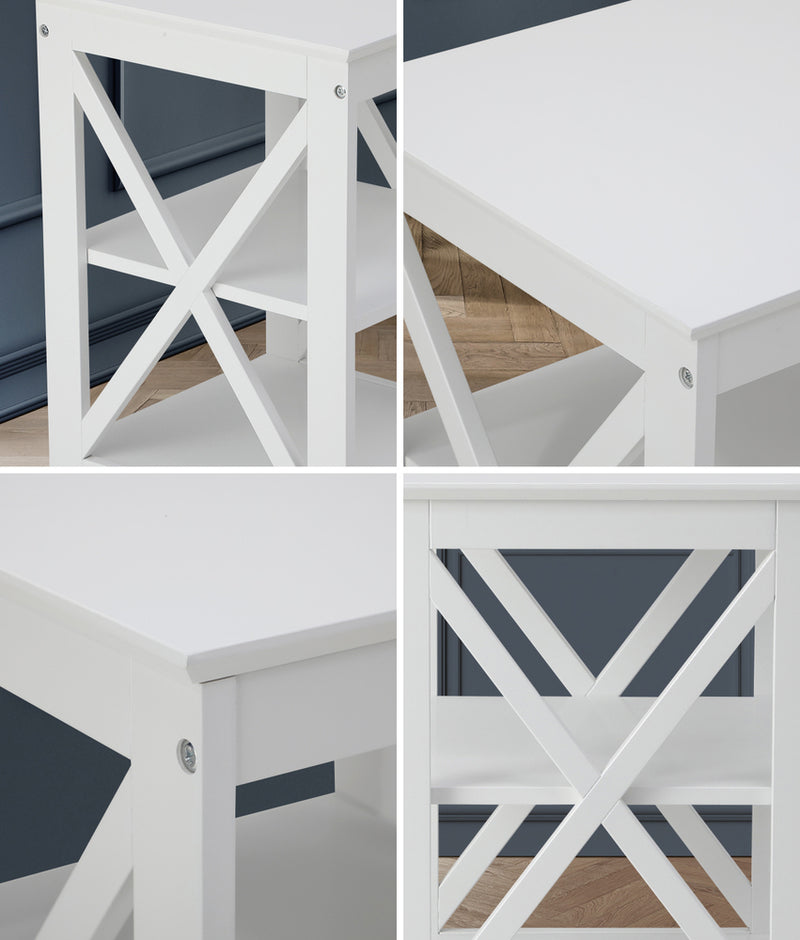 Oikiture 2x Side Table Coffee Bedside Sofa Storage 3-tier Shelf White