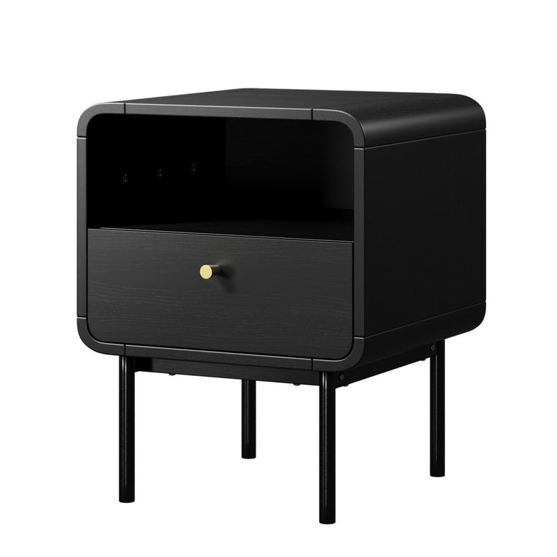 Oikiture Bedside Table Bedroom Storage Nightstand Metal Black