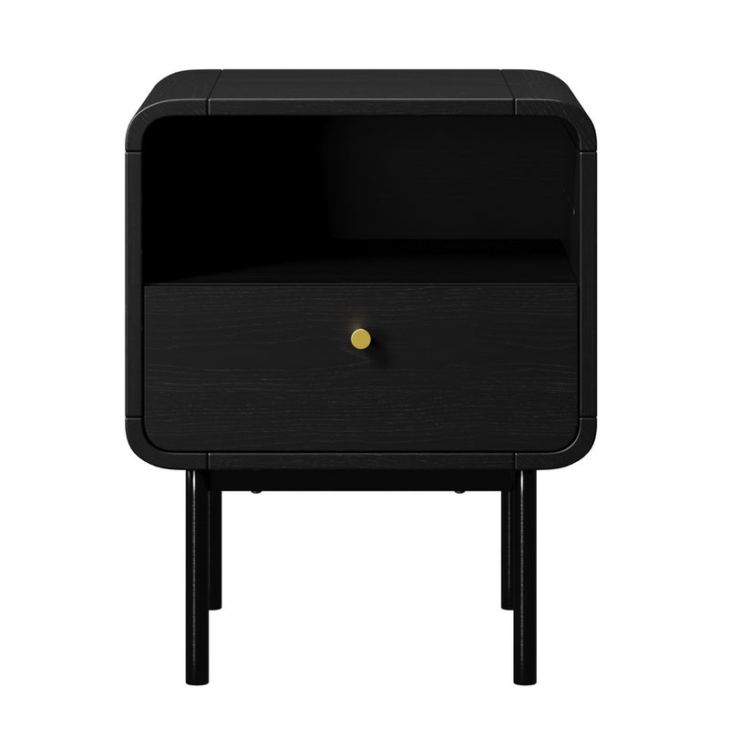 Oikiture Bedside Table Bedroom Storage Nightstand Metal Black