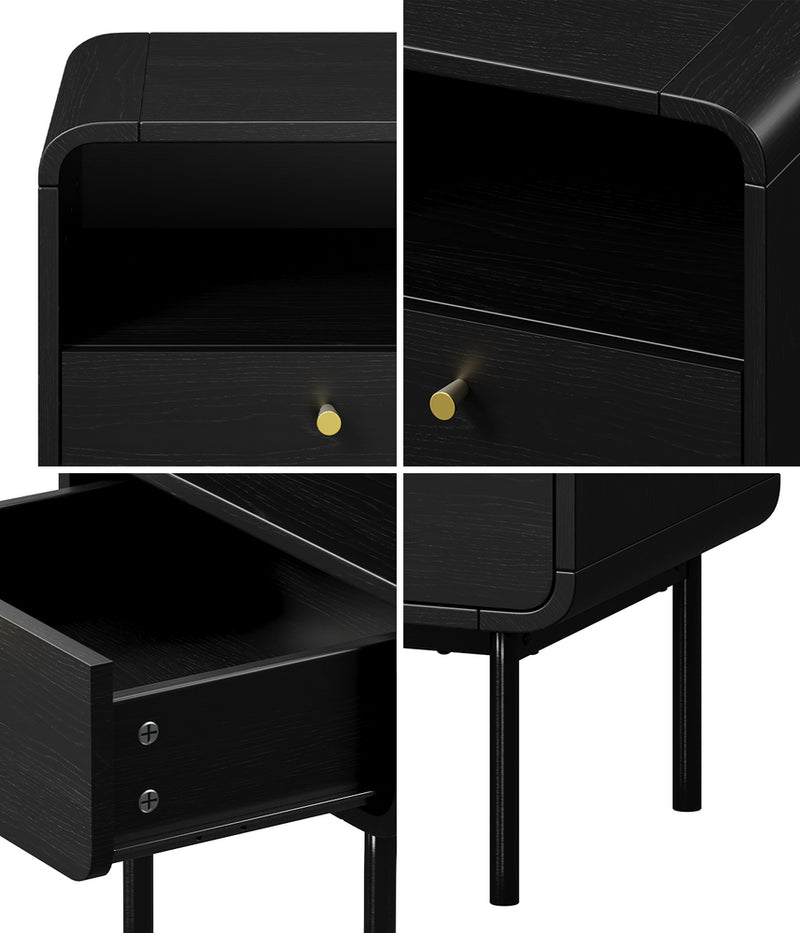Oikiture Bedside Table Bedroom Storage Nightstand Metal Black