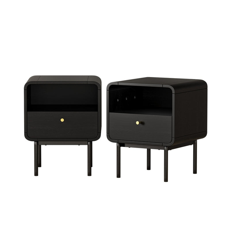 Oikiture 2x Bedside Table 1 Drawers 1 Shelf Nightstand Storage Black