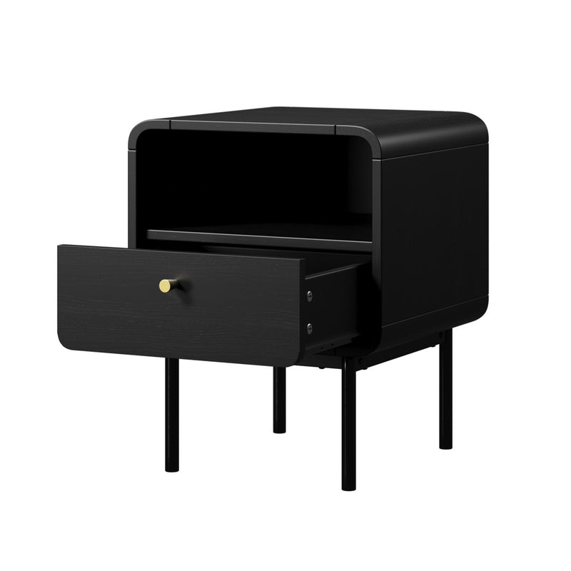 Oikiture 2x Bedside Table 1 Drawers 1 Shelf Nightstand Storage Black