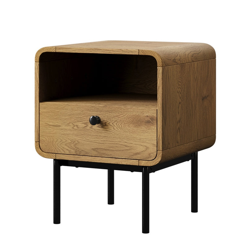 Oikiture Bedside Table Bedroom Storage Nightstand Metal Natural