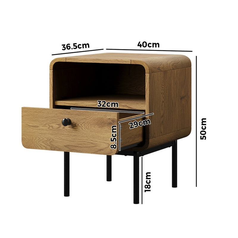 Oikiture Bedside Table Bedroom Storage Nightstand Metal Natural