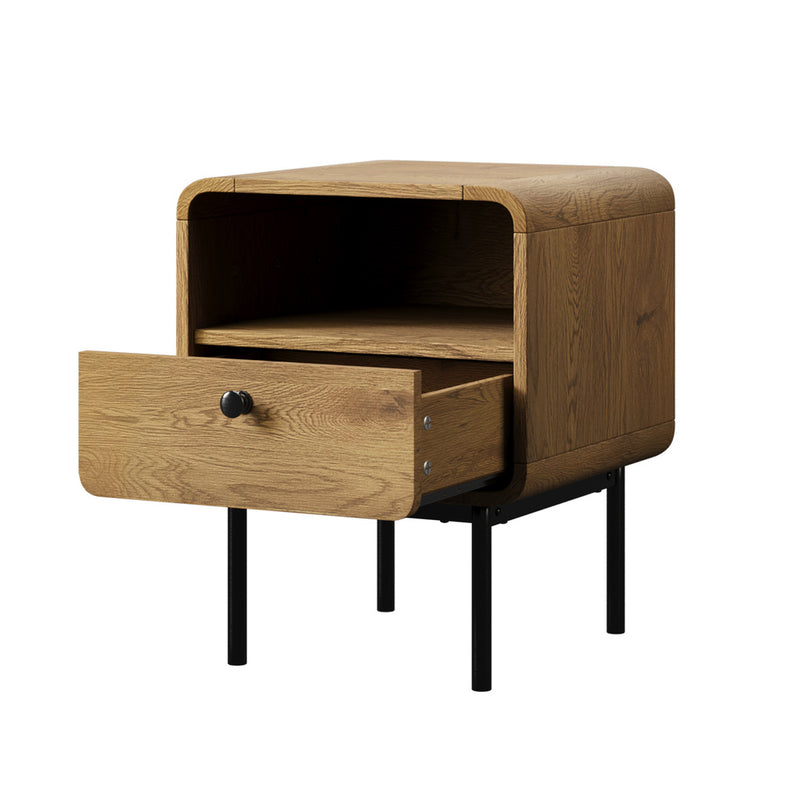 Oikiture Bedside Table Bedroom Storage Nightstand Metal Natural