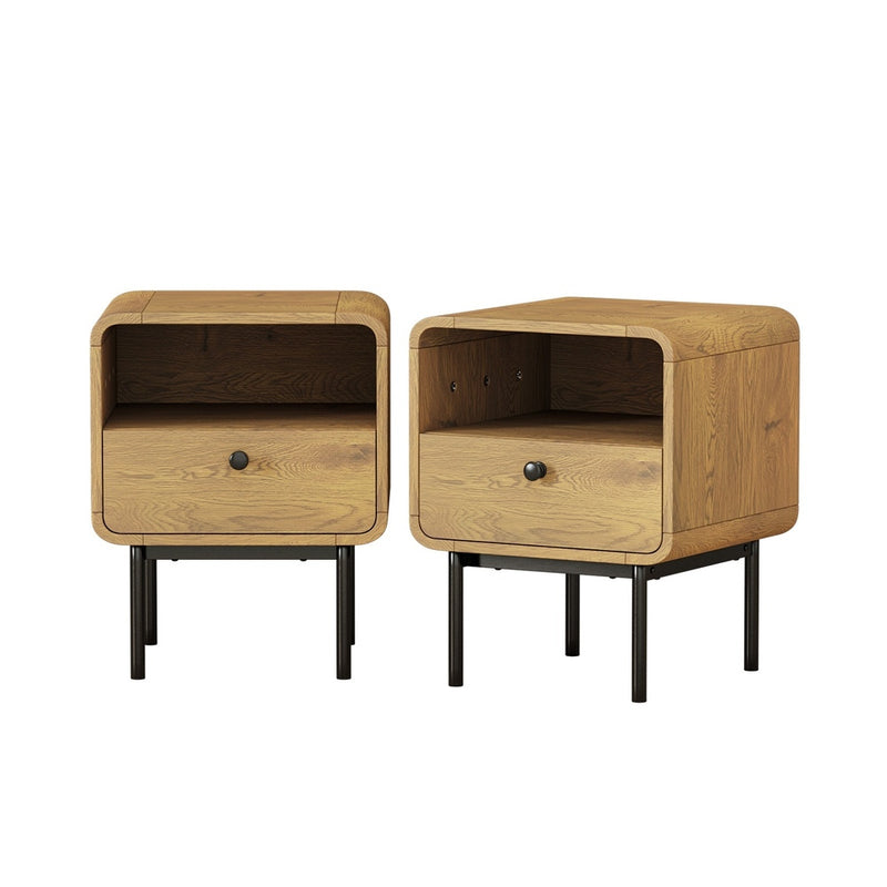 Oikiture 2x Bedside Table 1 Drawers 1 Shelf Nightstand Storage Natural