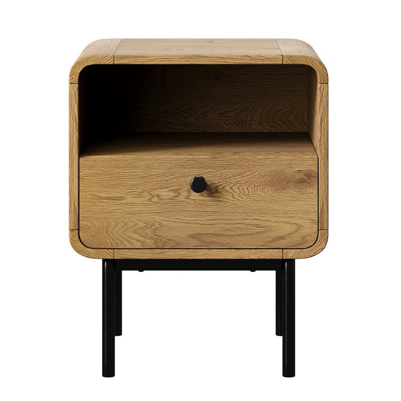 Oikiture 2x Bedside Table 1 Drawers 1 Shelf Nightstand Storage Natural