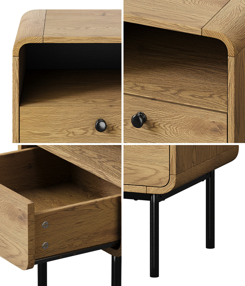 Oikiture 2x Bedside Table 1 Drawers 1 Shelf Nightstand Storage Natural