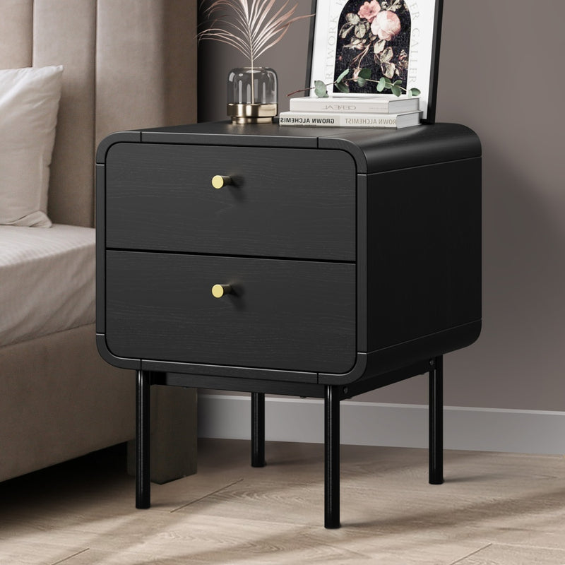Oikiture Bedside Table 2 Drawers Bedroom Nightstand Metal Black