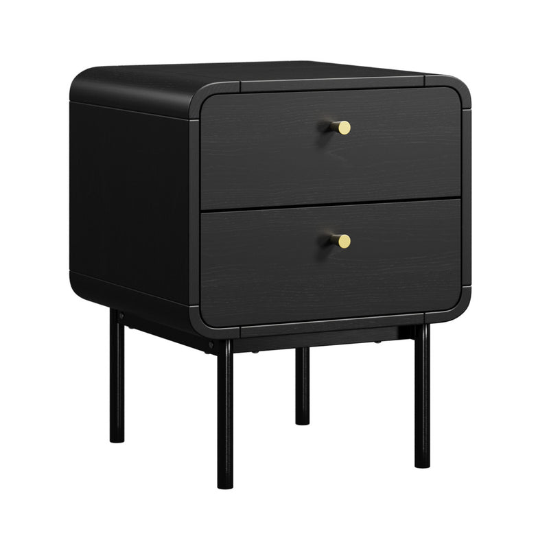 Oikiture Bedside Table 2 Drawers Bedroom Nightstand Metal Black