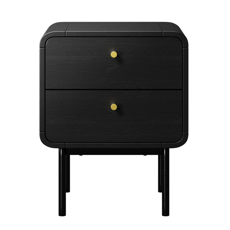 Oikiture Bedside Table 2 Drawers Bedroom Nightstand Metal Black