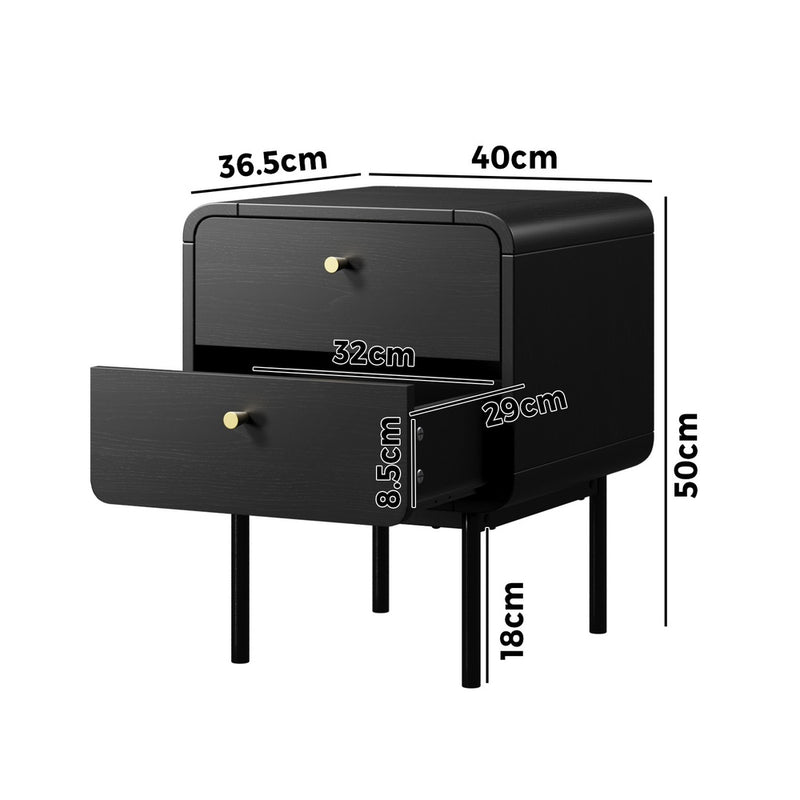 Oikiture Bedside Table 2 Drawers Bedroom Nightstand Metal Black
