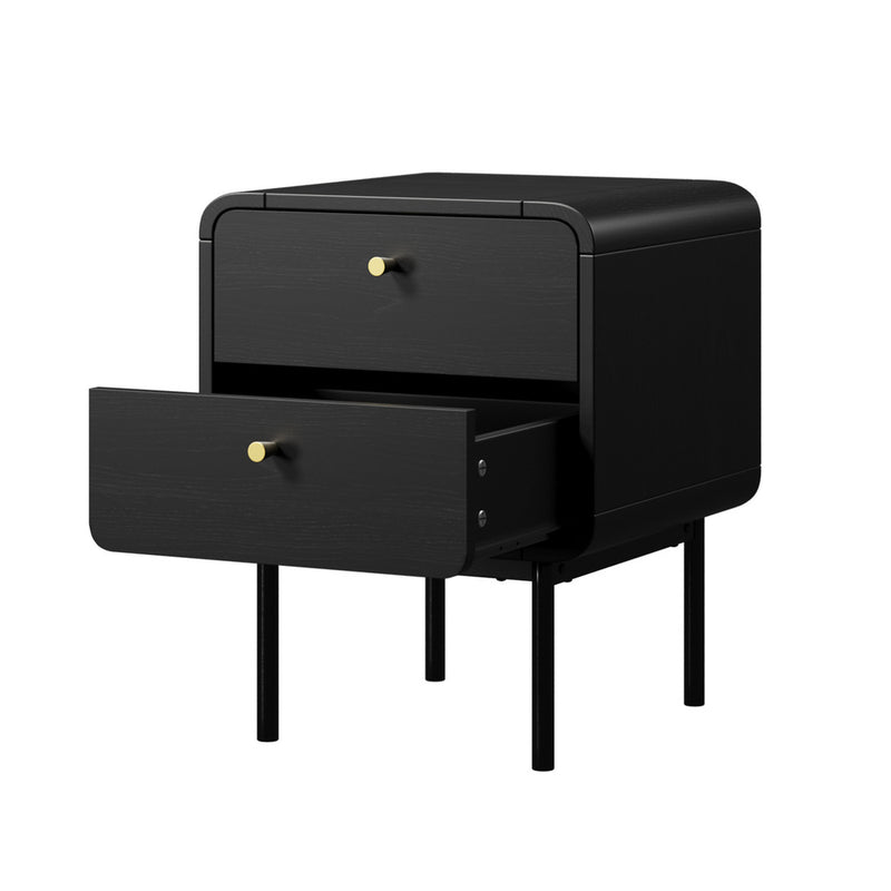 Oikiture Bedside Table 2 Drawers Bedroom Nightstand Metal Black