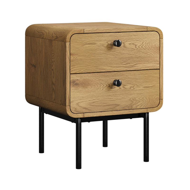 Oikiture Bedside Table 2 Drawers Bedroom Nightstand Metal Natural