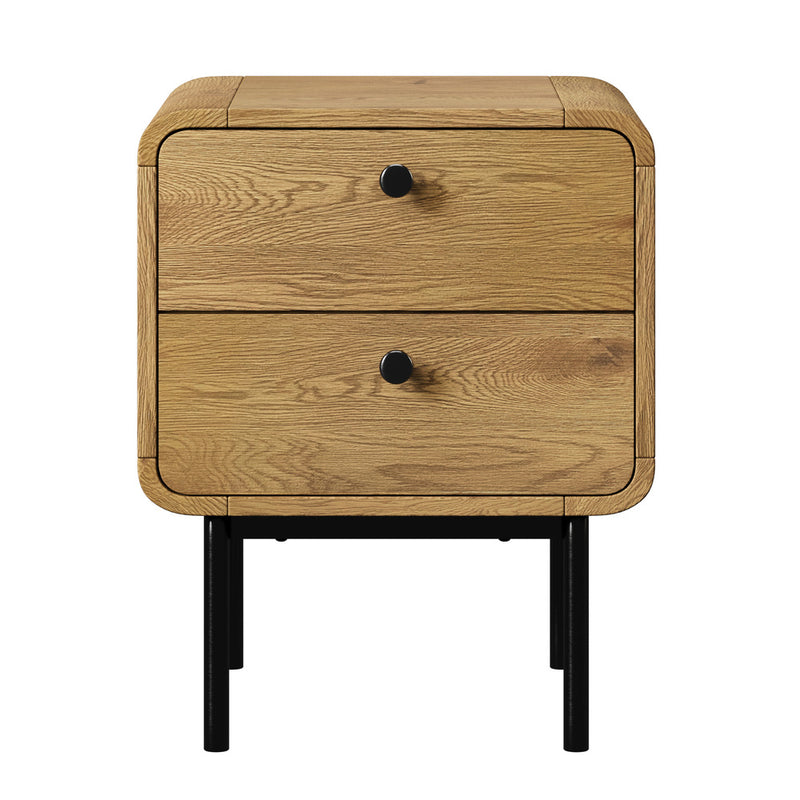 Oikiture Bedside Table 2 Drawers Bedroom Nightstand Metal Natural